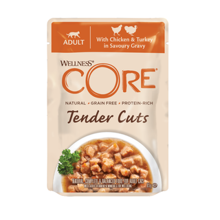 Wellness Core Tender Cuts pollo y pavo sobre en salsa para gatos